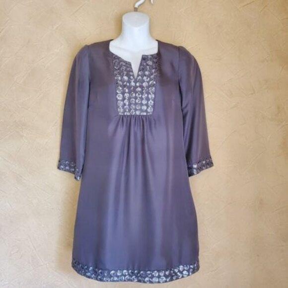 Boden Tunic Top 2 Silver Silk Satin Sequined Preppy Modest Limited Whimsical - Picture 1 of 8